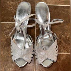 Antonio Melani Strappy Metallic Silver Heels